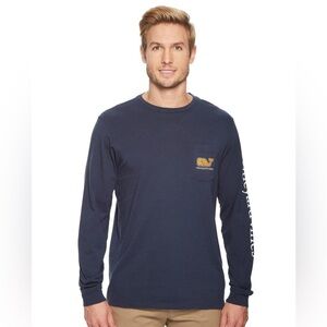 Vineyard Vines Long Sleeve Basketball Whale Pocket Tee in Navy